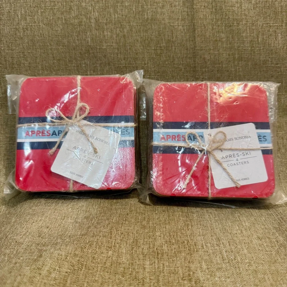 Williams Sonoma Après-Ski Cork Coasters set of 8 NIP Discontinued Alpine Lodge